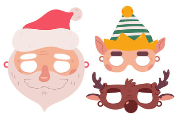 Christmas carnival masks vector cartoon set isolated on a white background.