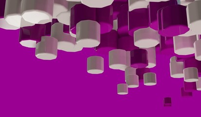 Modern abstract artificial 3d render illustration. Ai tech company background. Foating hexagons on purple layout
