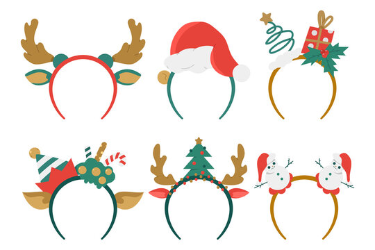 Christmas headbands for party vector cartoon set isolated on a white background.