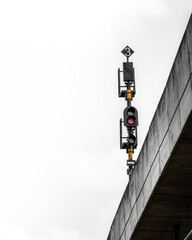 Low angle shot of light signal on railway