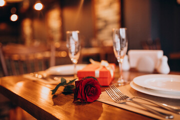 Happy valentines decorated table at a restaurant