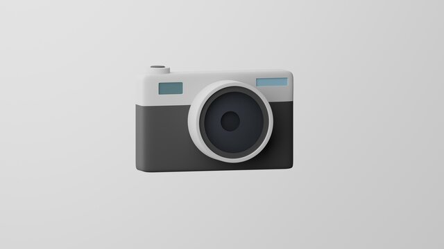 Minimalism camera with lens, camera  emoji, photo symbol. On white background. 3d render