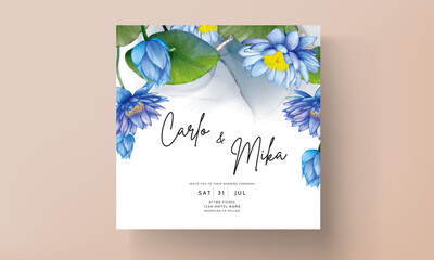 Naklejka na ściany i meble Beautiful watercolor blue lotus flower invitation card