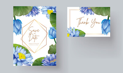 Naklejka na ściany i meble Beautiful watercolor blue lotus flower invitation card