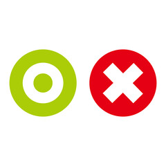 Flat o and x round shape icons, green circle and red cross