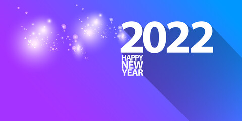 2022 Happy new year creative design horizontal banner background and greeting card with text. vector 2022 new year numbers isolated on modern ultra violet background with sparkles and lights
