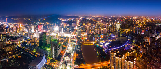 Aerial photography of Hangzhou city night view