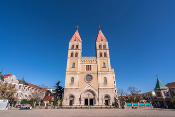 Low angle shot of St. Mir's Cathedral in Qingdao