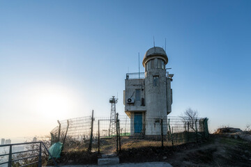 Fototapeta na wymiar Outdoor mountain top observation tower scenery