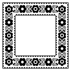 Polish floral folk art rectangle frame vector design in 5x7 format, perfect for greeting card or wedding invitation in black and white
