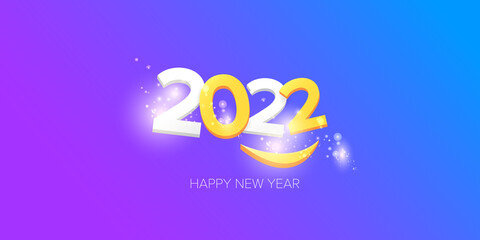 2022 Happy new year creative design horizontal banner background and greeting card with text. vector 2022 new year numbers isolated on modern ultra violet background with sparkles and lights