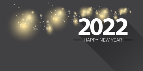 2022 Happy new year creative design horizontal banner background and greeting card with text. vector 2022 new year numbers isolated on modern grey background with sparkles and lights