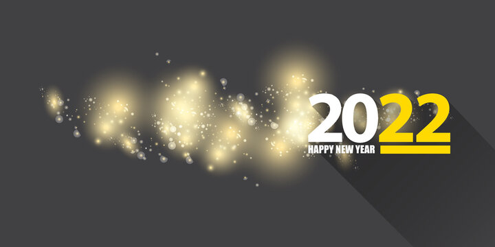 2022 Happy new year creative design horizontal banner background and greeting card with text. vector 2022 new year numbers isolated on modern grey background with sparkles and lights