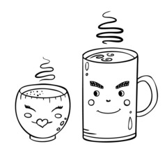 Valentine's day flyer, postcard, sticker with cute cups.