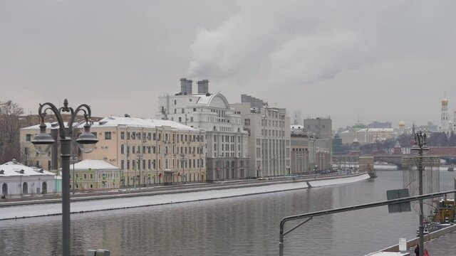 Winter cityscape. HPP No 1. The oldest thermal power plant in Russia located on the embankment in the center of Moscow opposite the Moscow Kremlin