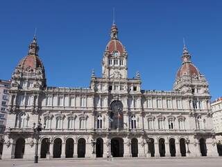 Stunning city hall building on square in A Coruna city in Spain