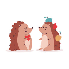 Cute hedgehog in love Valentine's day vector cartoon character isolated on a white background.