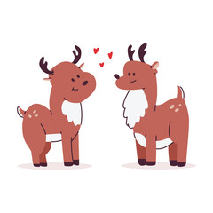 Fototapeta premium Cute deer in love Valentine's day vector cartoon character isolated on a white background.