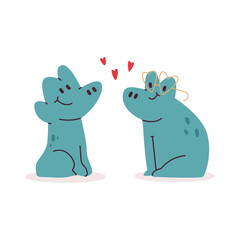 Cute frogs in love Valentine's day vector cartoon character isolated on a white background.
