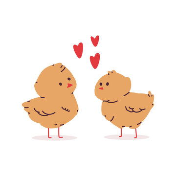 Cute chicken in love Valentine's day vector cartoon character isolated on a white background.