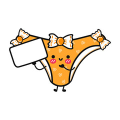 Obraz premium Cute funny orange panties with poster. Vector hand drawn cartoon kawaii character illustration icon. Isolated on white background. Orange panties think concept