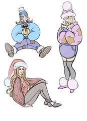 Christmas girls. Winter, warm sweaters and gifts