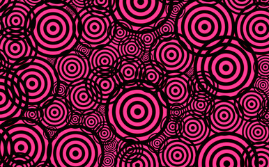 Seamless pattern of french rose pink and black various size chaotic circles for background