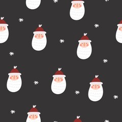 holiday seamless pattern with Cartoon Santa Claus, decorative elements. Merry Christmas. Colorful vector, flat style. hand drawing. design for fabric, print, wrapper
