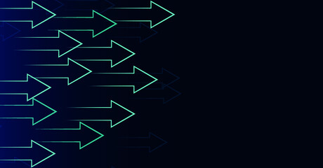 vector banner with arrows of different sizes. flat image of moving forward arrows on dark background
