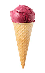 strawberries ice cream waffle cone on white background