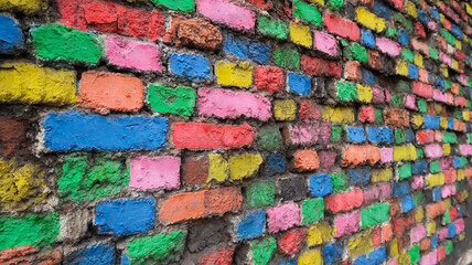 Old cement bricks painted with different colors - colorful bricks wall