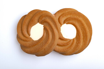 Chocolate vanilla cookies on a white background