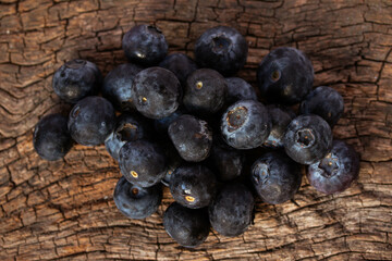 Blueberry stack on wooden background for diet nutrition and healthy meals.