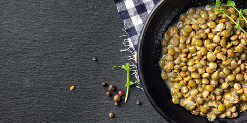 green lentils stewed vegetables healthy meal veggie diet snack on the table copy space food background rustic keto or paleo diet vegan or vegetarian food no meat