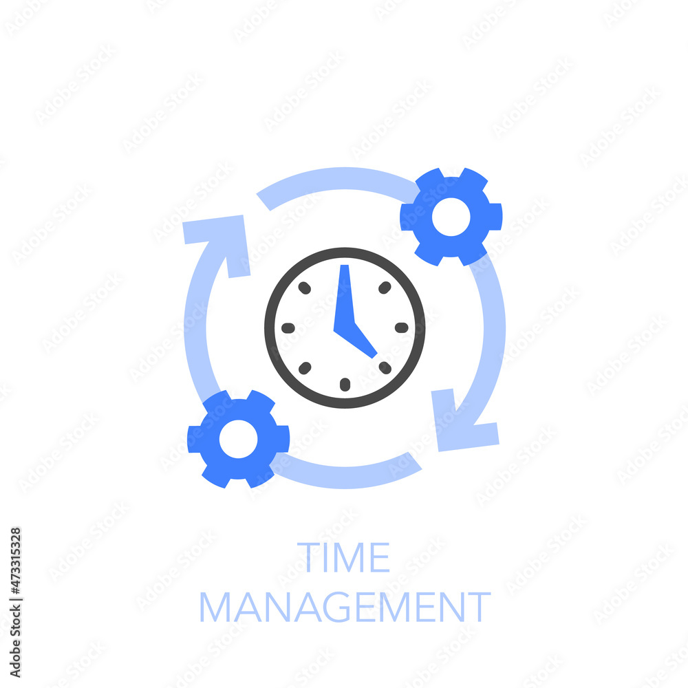 Poster Time management symbol with a clock and process arrows. Easy to use for your website or presentation.