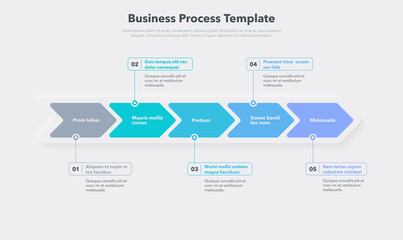Simple business process template with five colorful steps. Easy to use for your website or presentation. - obrazy, fototapety, plakaty