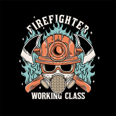 vintage fire fighter logo illustration