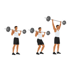 Fototapeta na wymiar Sports man training shoulder push press and snatch workout. flat illustration isolated on vector