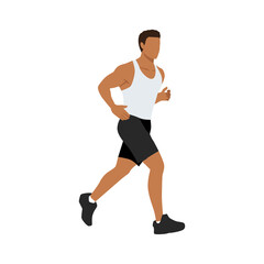 Muscular adult man running or jogging. Workout excercise. Marathon athlete doing sprint outdoor - Simple flat vector illustration.
 - obrazy, fototapety, plakaty