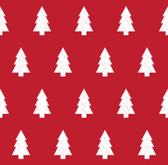 Obraz premium Vector repeating christmas texture. Red background with white Christmas trees