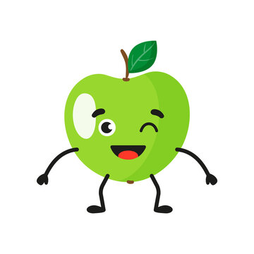Vector cartoon cheerful cute apple character.