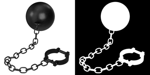 3D rendering illustration of a ball and chain with shackle - obrazy, fototapety, plakaty