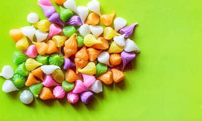 Assorted gummy candies. Top view.