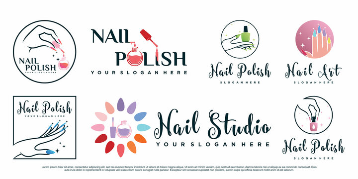 Set of nail polish logo design template with creative concept