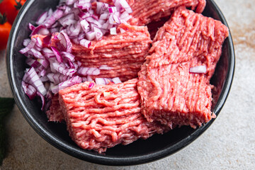 raw minced meat forcemeat lamb, pork, beef meal snack on the table copy space food background 