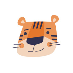A muzzle of cartoon tiger isolated on a white background.