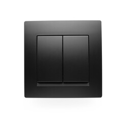 Black plastic light switch isolated on white