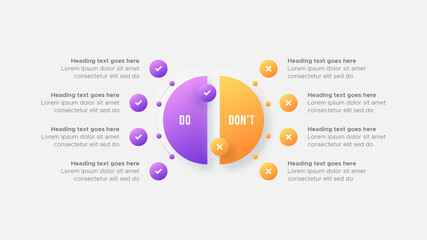 Circle Round Dos and Don'ts, Pro and Cons, VS, Versus Comparison Infographic Design Template