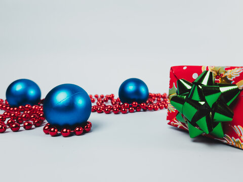 Christmas gift with decorations and balls