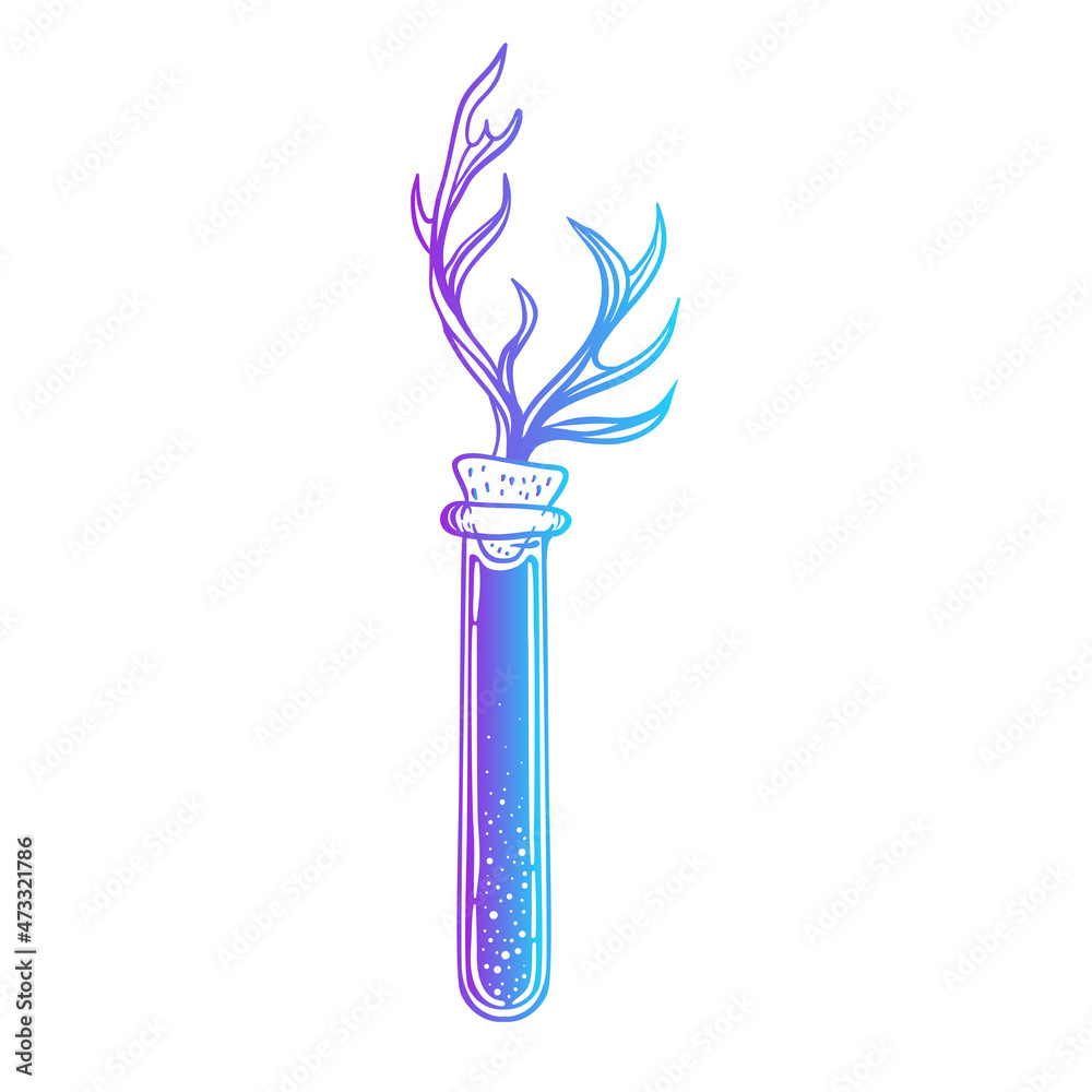 Wall mural magic potion: black bottle with deer antler. vector illustration gradient isolated on white. spiritu